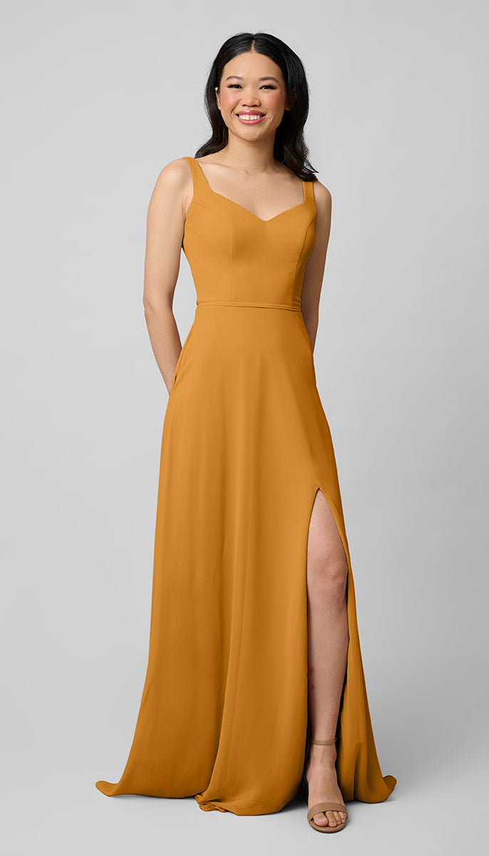 strapless open back dress Kennedy Blue Zoey Chiffon Platinum Bridesmaid Dress