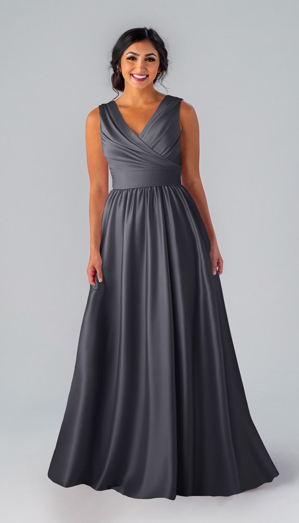 satin steel blue bridesmaid dresses Kennedy Brittany Luxe Dress 60% Off She has a V Open Back A-Line mini SIZE:38