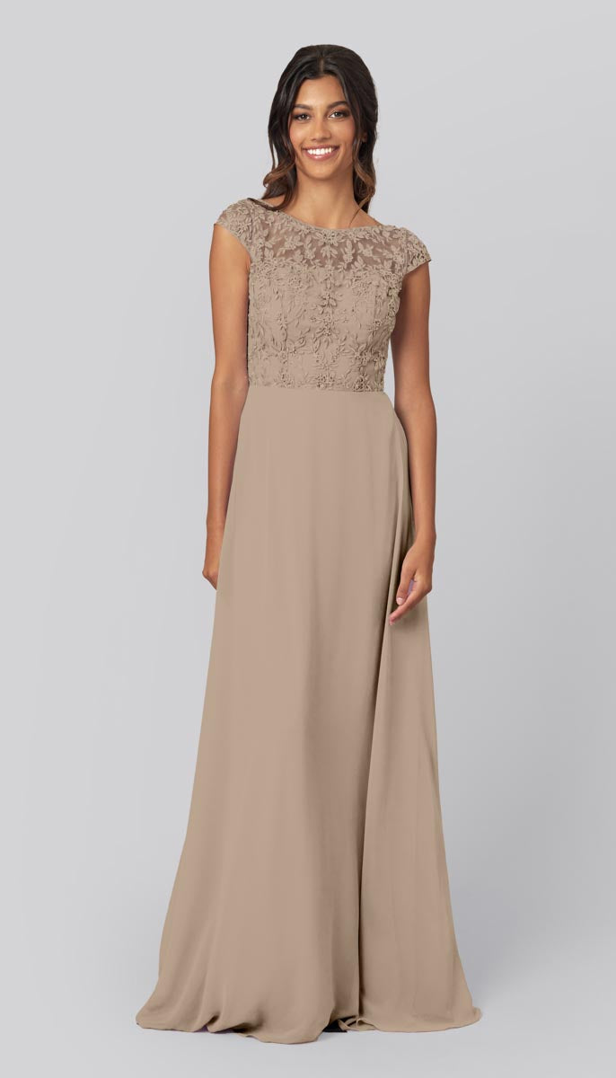 taupe beaded bridesmaid dress Kennedy Blue Dakota-Beaded Bridesmaid Dress