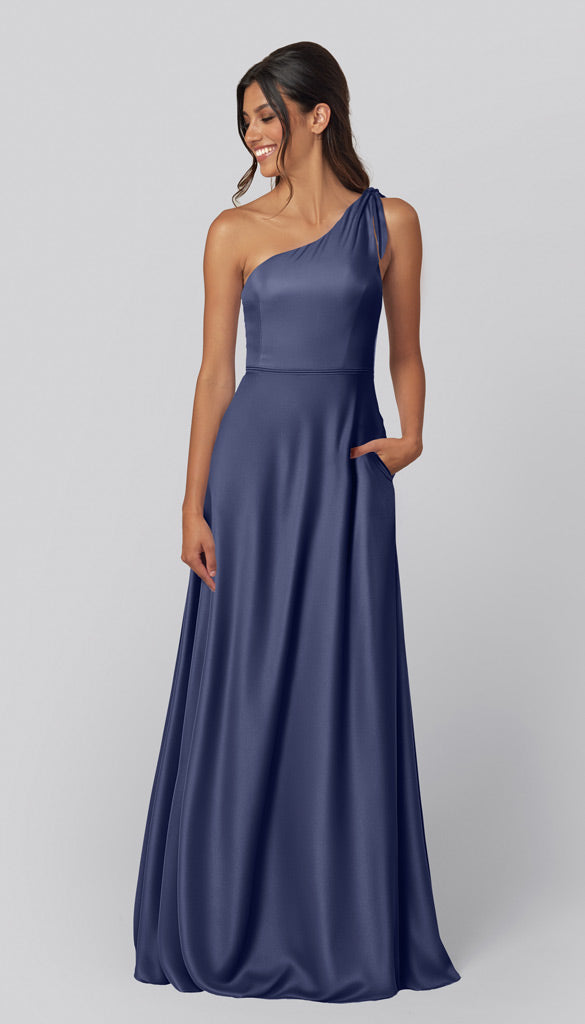 storm bridesmaid dresses Eloise Luxe Satin One Shoulder Dress lace-emb