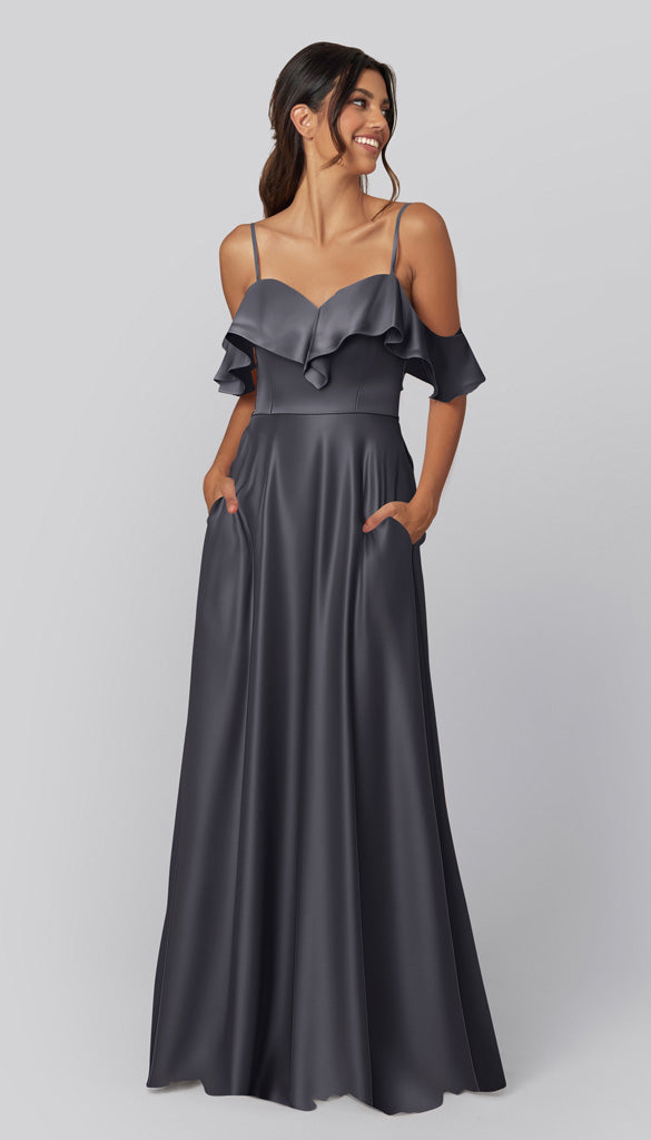 satin steel blue bridesmaid dresses Kennedy Emily Luxe Dress Let the dress be Sustainable Color:Dark purple Sex and the City's