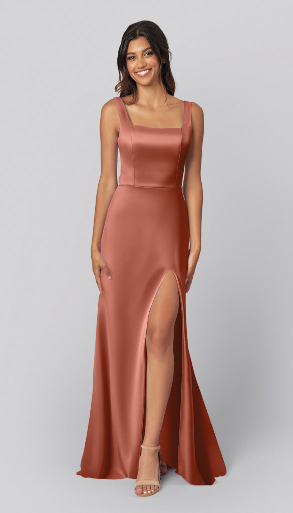 satin spice bridesmaid dress KissProm