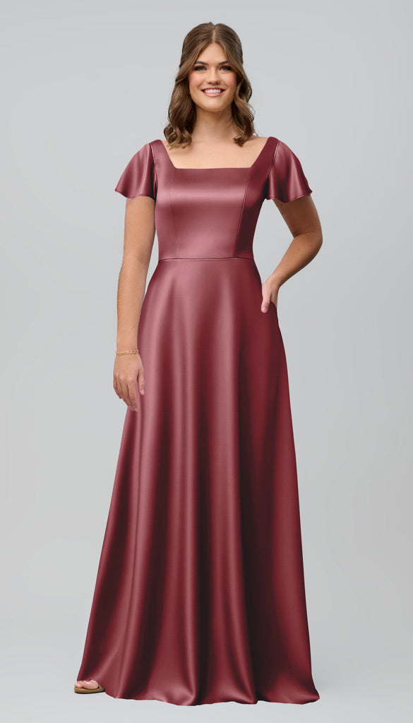 rosewood satin bridesmaid dresses Leah Luxe Satin Bow Sleeves Bridesmaid Dress