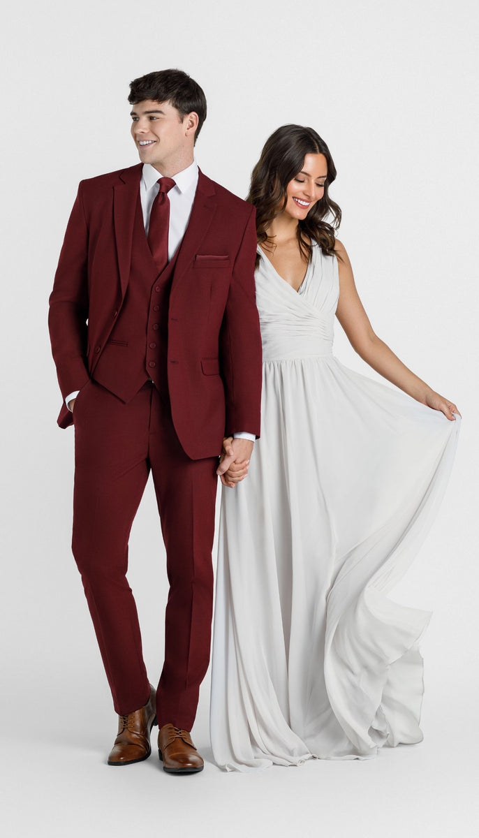 Trim Fit 3 Piece Suit Burgundy