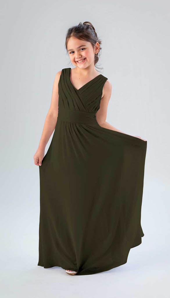 olive green junior bridesmaid dress Azazie A-Line/Princess One-Shoulder Floor-Length Chiffon Junior Bridesmaid Dresses
