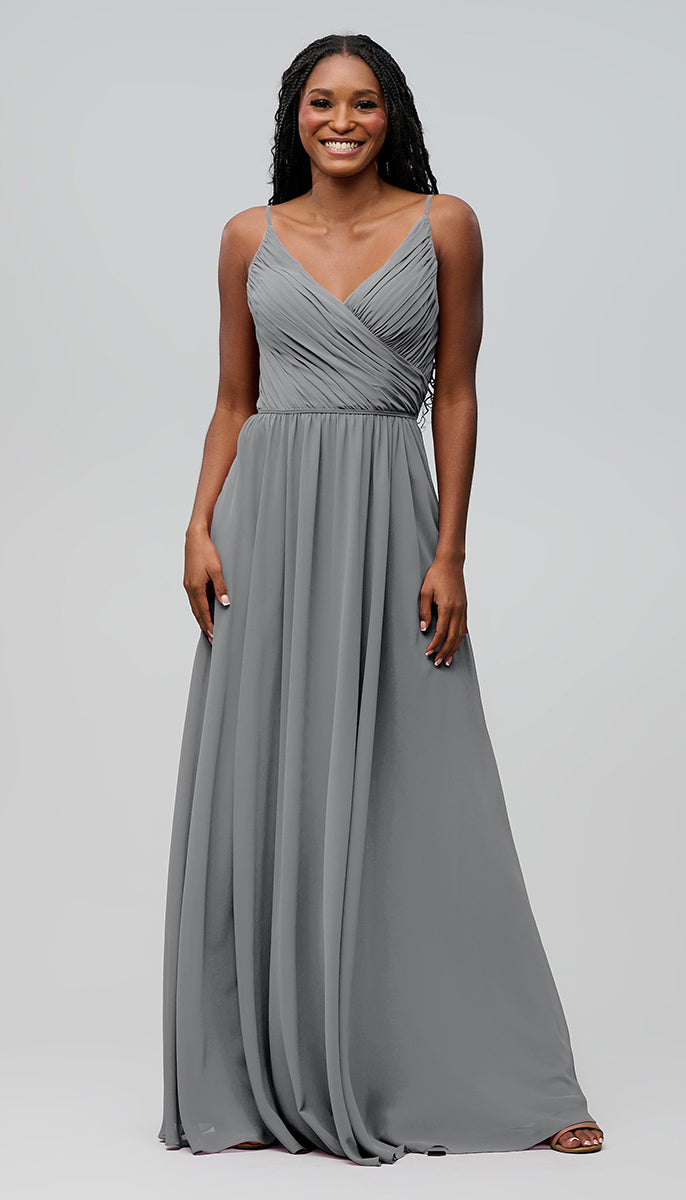 princess polly baby blue dress Azazie Dress Womens Medium Dusty Blue Chiffon Bridesmaid Formal Maxi V Neck