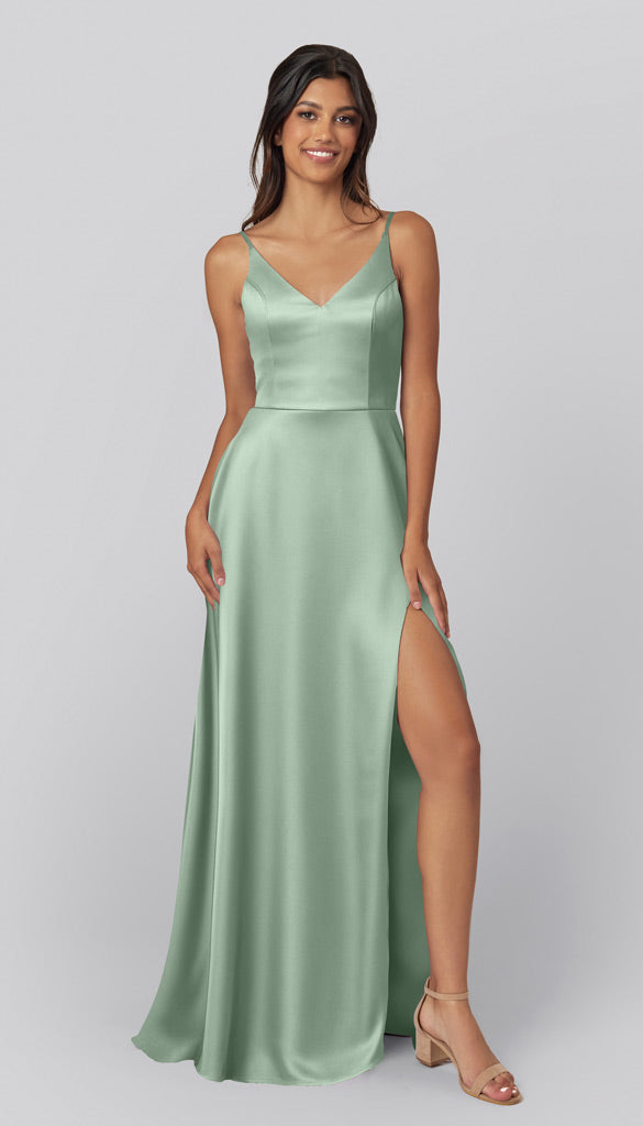 seaglass bridesmaid dress Kennedy Blue Kimmy Luxe Satin Finished with a zipper What Is The Difference Color:PALERMO BLACK AMY71025