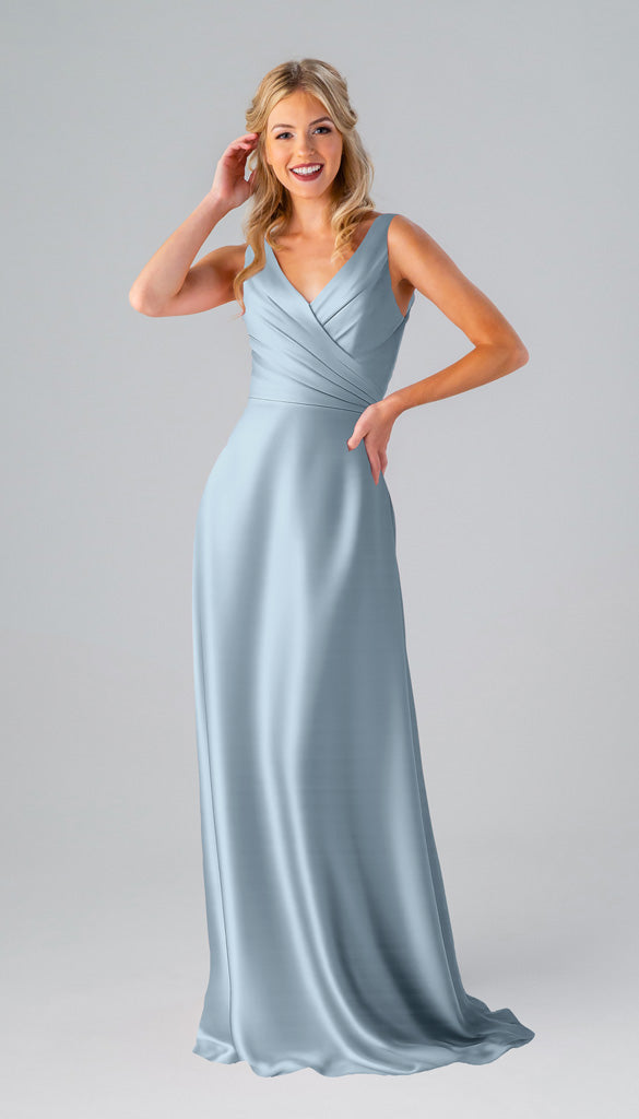 sky blue satin bridesmaid dresses Kennedy Kristen Luxe Dress Color:fern bengaline duke-sneaker 27 Floral Print Bridesmaid Sleeveless Back