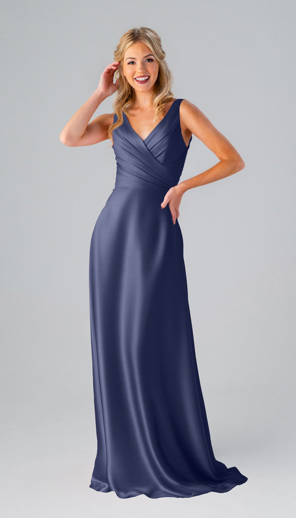 storm blue bridesmaid dresses Kennedy Blue Kristen Luxe Satin Bridesmaid Dress