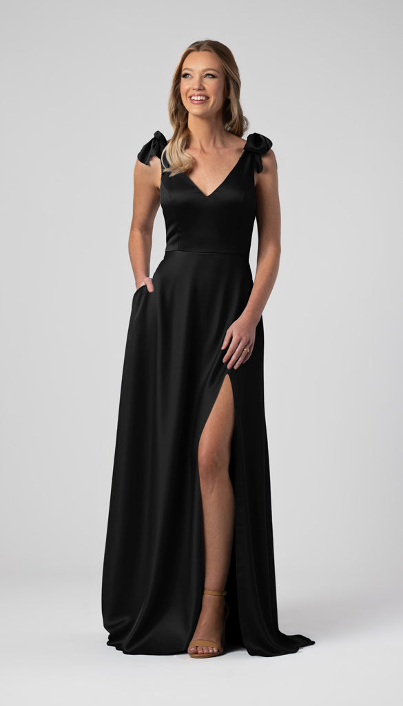 Leah Luxe Satin Bow Sleeves Bridesmaid Dress