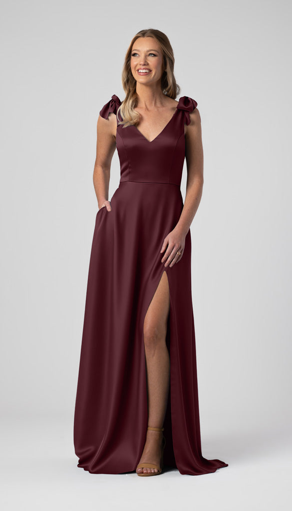 bordeaux bridesmaid dress Kennedy Blue Leah Luxe Satin Asia tie events Lroveb Dress Pants for Color:Black/Emerald