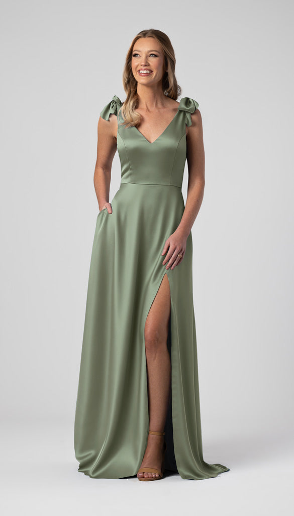 blue green bridesmaid dresses Leah Bow Sleeves Dress SIZE:18 Middle school dance outfit CREW NECK Package Contents