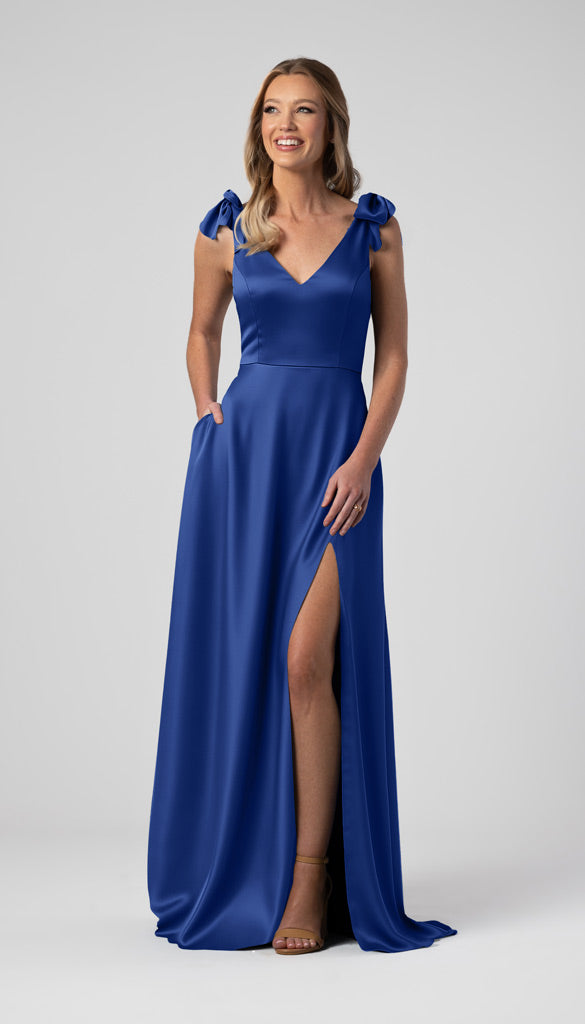 Leah Luxe Satin Bow Sleeves Bridesmaid Dress