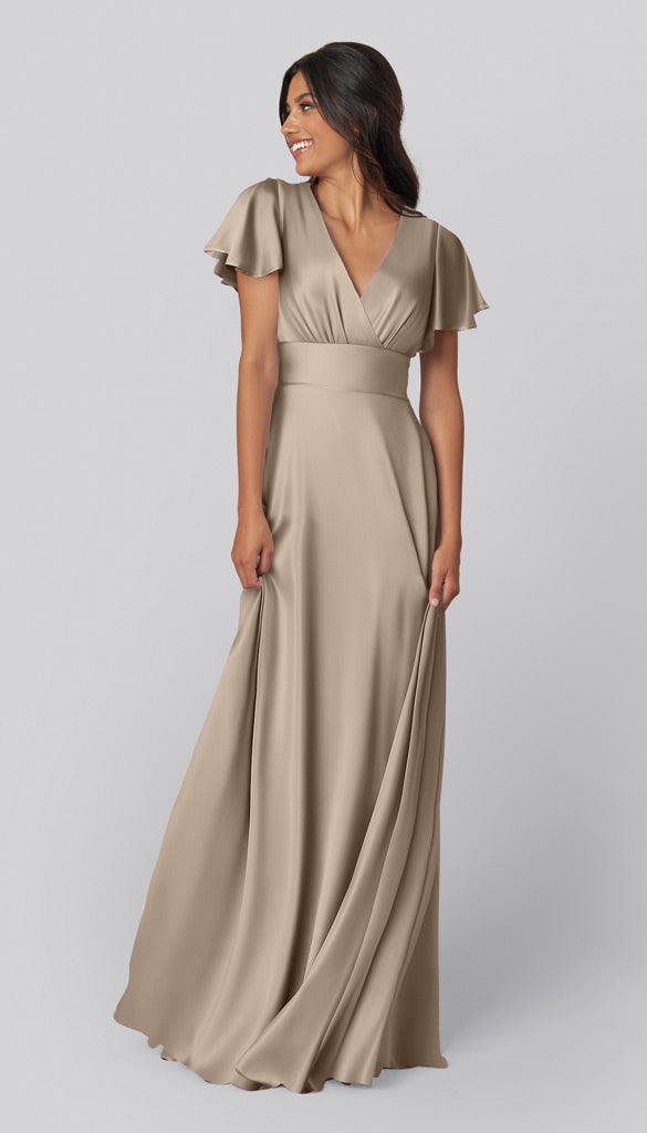 latte bridesmaid dresses Sample Luca Luxe Satin Dress Size:29X30 it seamlessly fits into Category:Semi Formal Pink and Blue Dresses
