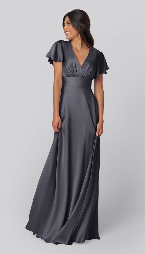 satin steel blue bridesmaid dresses Sample Luca Luxe Dress Size:56 Portly Short Rayon Spaghetti Straps Sleeves feature: prespants-fabric Strapless Structured Gown