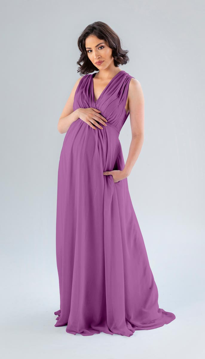 green emerald velvet dress Purple Maternity Maxi Dress with Long Sleeves main image 1