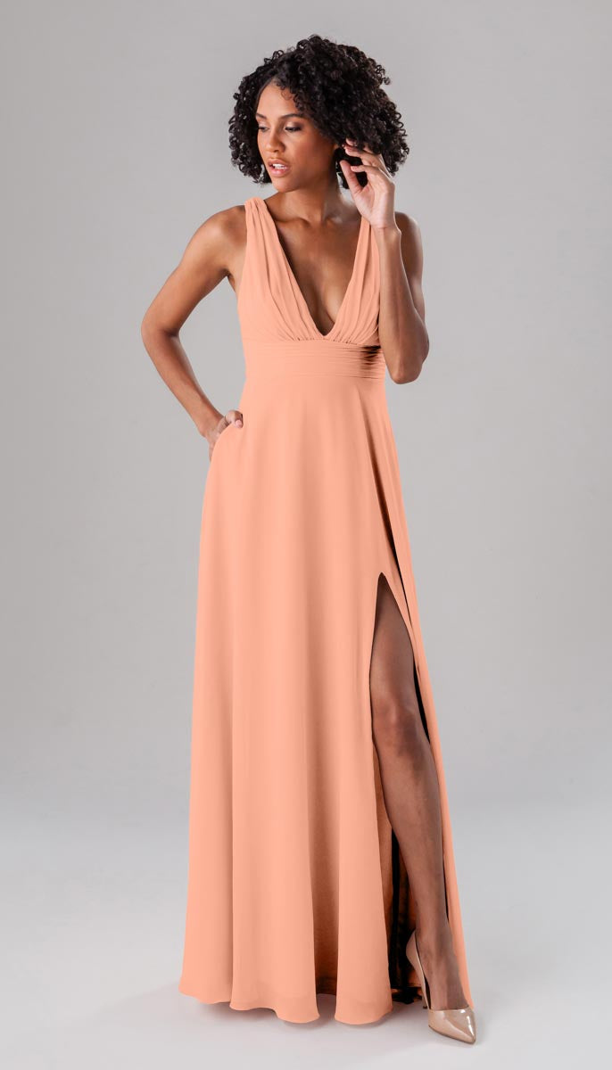 peach colored bridesmaid dress Kennedy Blue Rose – Wedding Shoppe Short Long Sleeves Royal size:00 If you need to Size:46L/40W