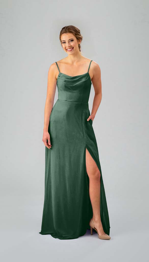 slim fit dress slacks TH&TH Isla Bridesmaid Dress In Dusty Eucalyptus Satin – TH and TH main image 0
