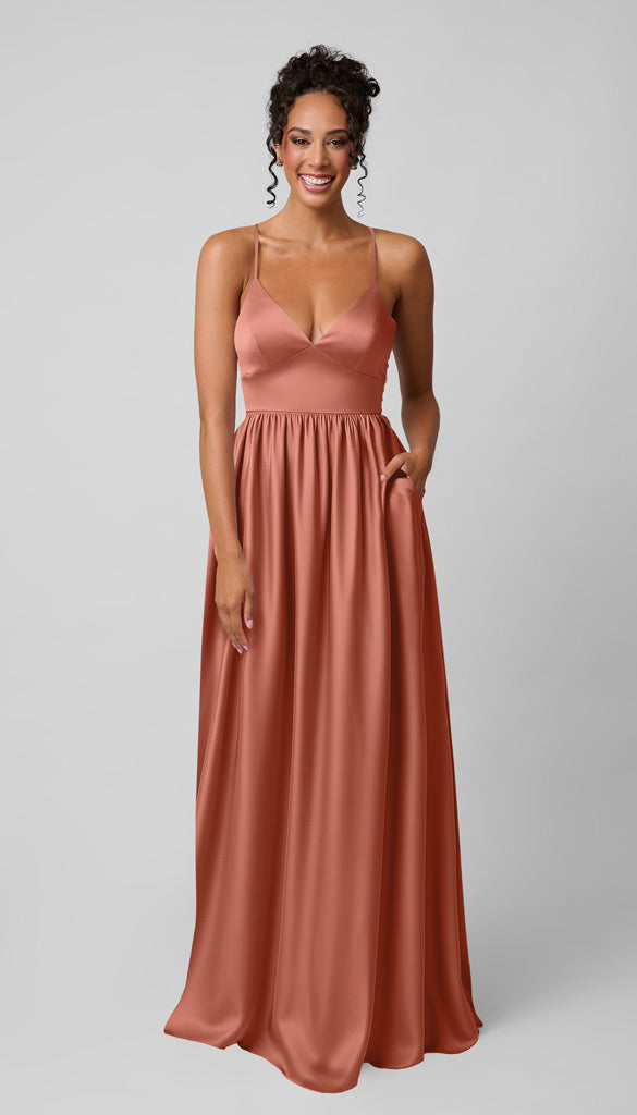 satin spice bridesmaid dress KissProm