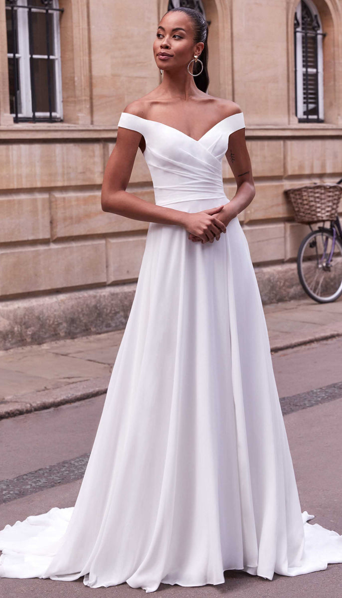 Off the shoulder outlet chiffon wedding dress