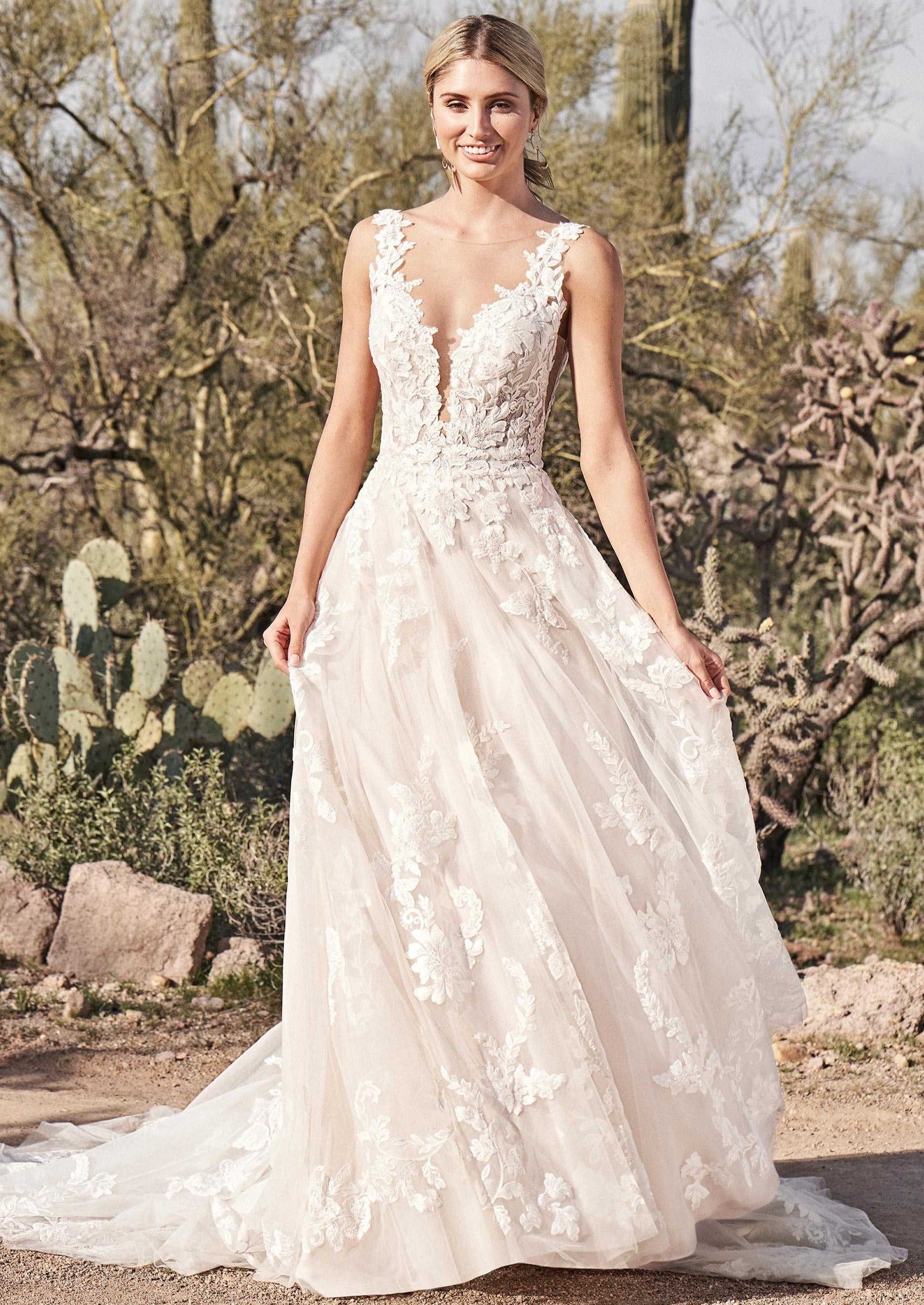 lillian west wedding dress 66337: Strapless Lace Fit and Flare with Sheer Bodice and Exposed Boning Adventurous Embroideries Lillian West - 66265 |