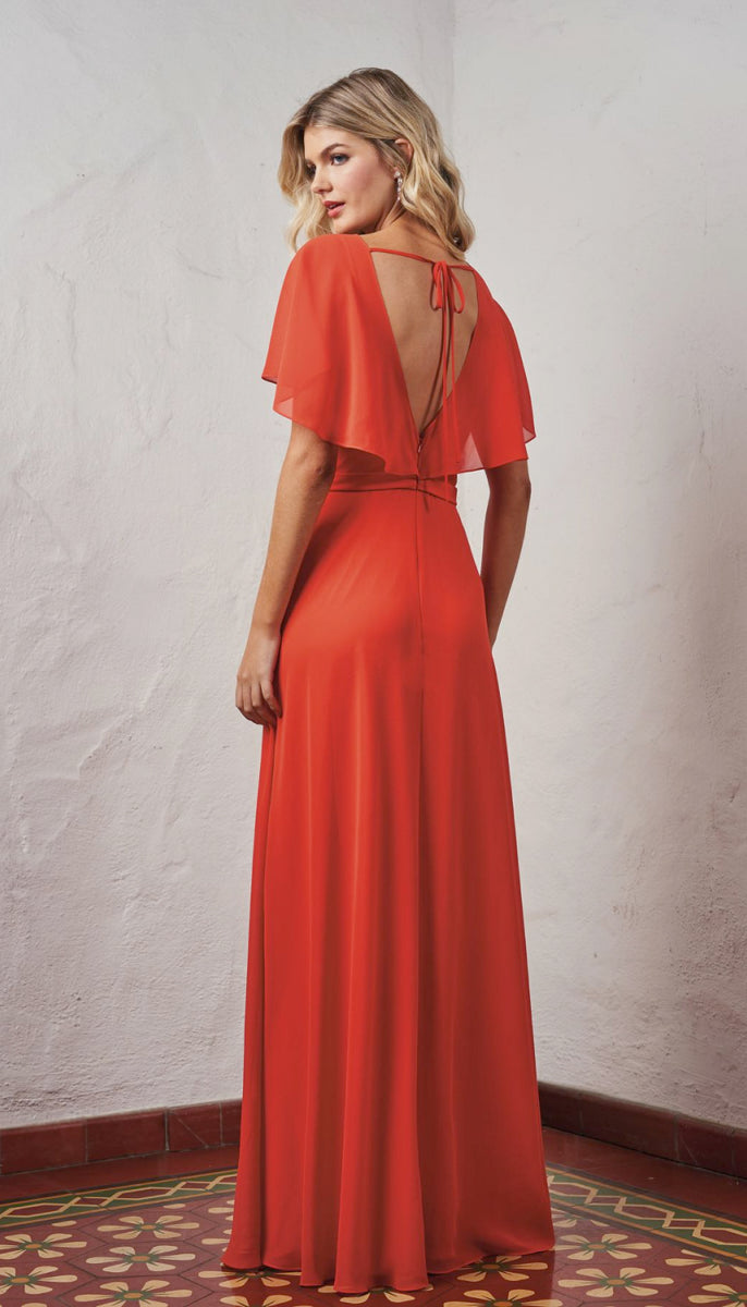 flutter sleeve georgette wrap bridesmaid dress Jasmine Flutter Sleeve Bridesmaid Dress P216054 – Wedding Shoppe