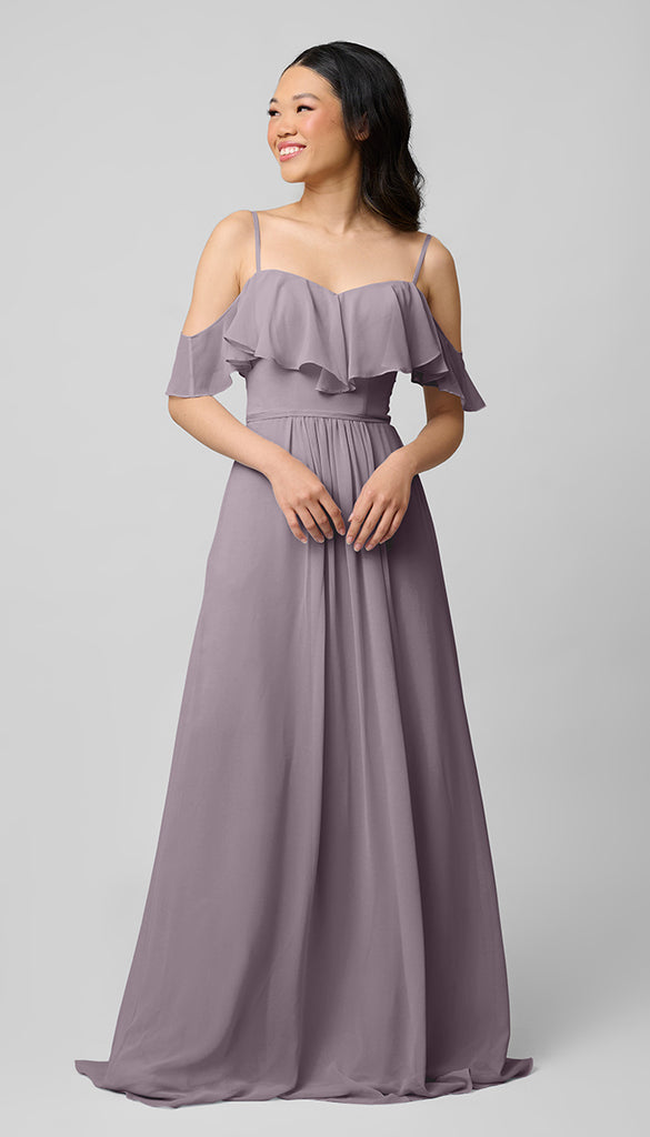 emily bridesmaid dress Grey Sleeveless Chiffon Square Neck Cape Long Bridesmaid Dress