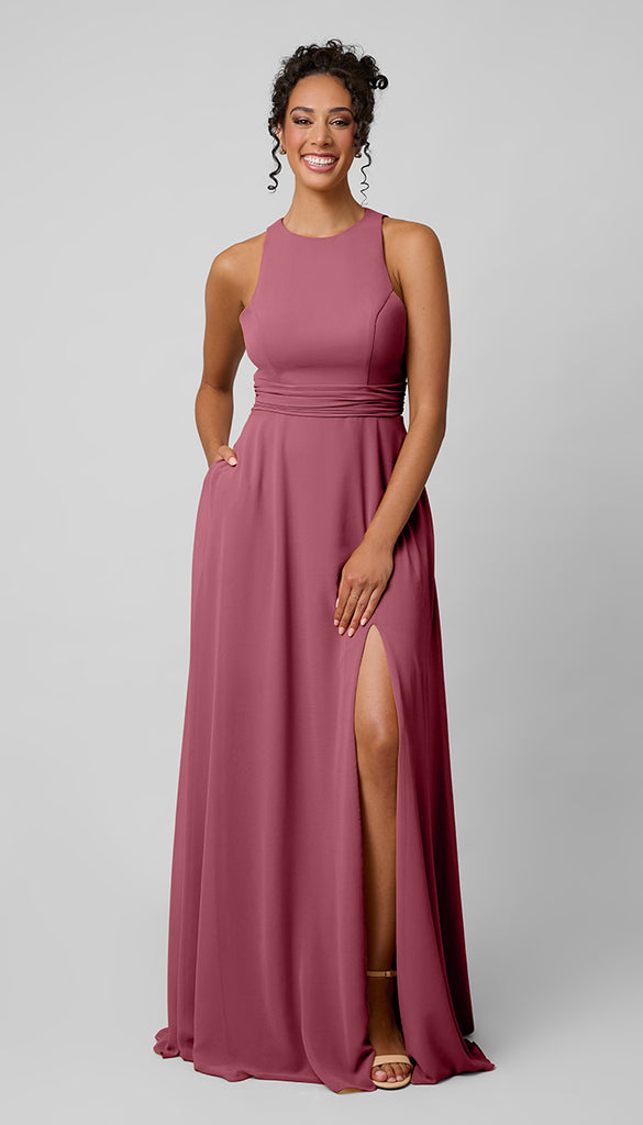 strappy back bridesmaid dress Cross Back Chiffon Spaghetti Straps Floor Length Bridesmaid Dress main image 1