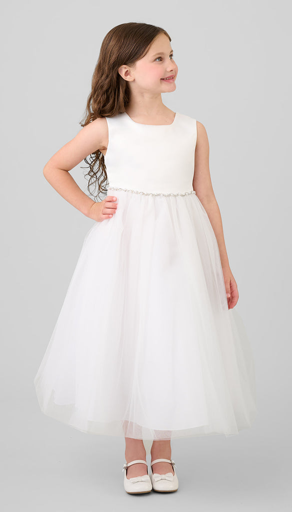 ivory girls dress Kids Dream Little Bead Adorned Sleeveless Flower Girl 2-6, 4 Shell be the best Sapg::486 Size:3XS | 18 (for waist size 22
