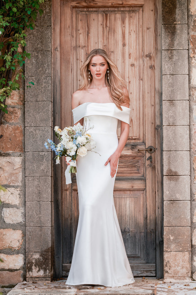 ashro green dress Asymmetrical Bardot Strap Satin Bridesmaid Dress - Moss Green main image 0