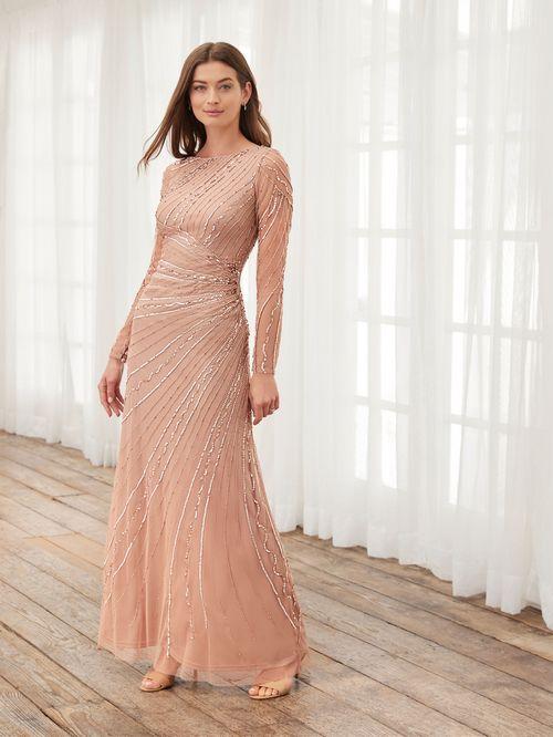 Rose Gold Adrianna Papell Beaded Maxi Dress Adrianna Papell Studio
