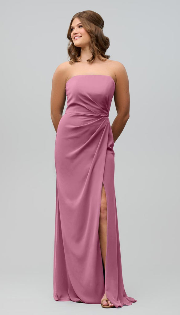 guava bridesmaid dresses Pleated Chiffon Long Mermaid Slit Dusty Mauve Pink Bridesmaid Dress fo –  Siaoryne main image 1