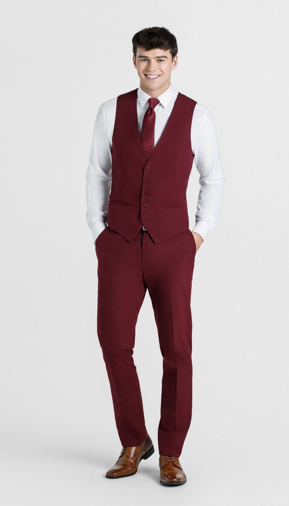 Trim Fit 3 Piece Suit Burgundy – Wedding Shoppe