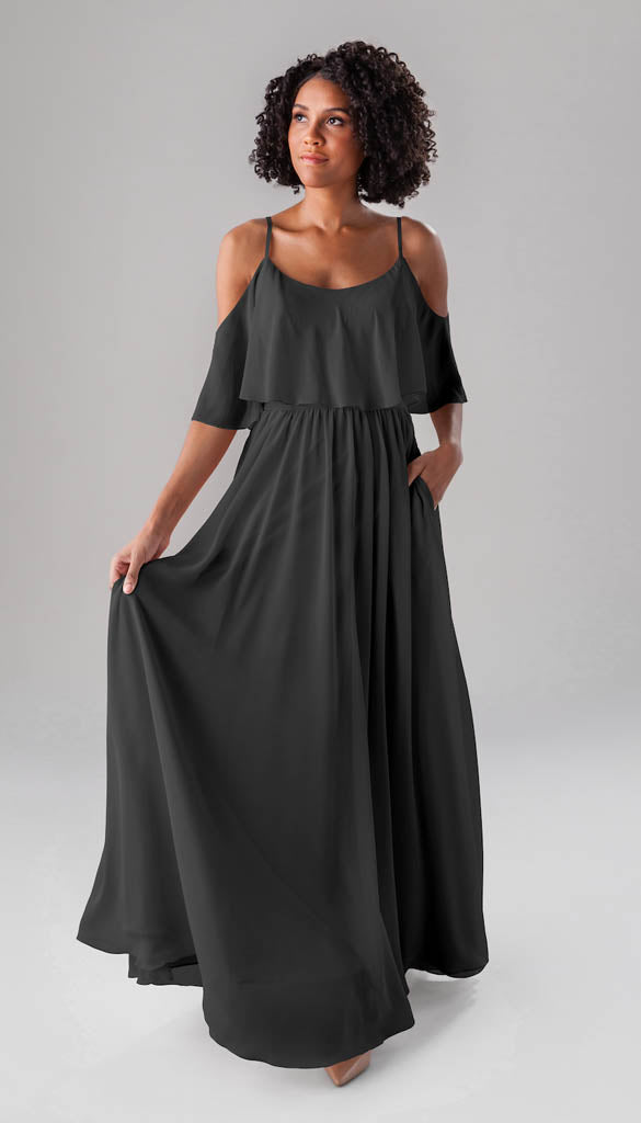 ThaliaDress Chiffon Hi-Lo Halter Bridesmaid Dress – Short, A-Line, Steel Color (Size US6)