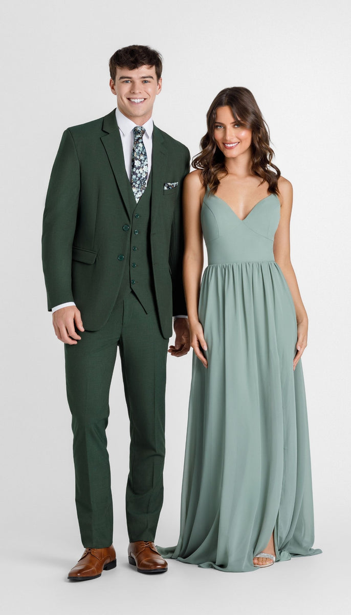 Trim Fit 3 Piece Suit Olive Green