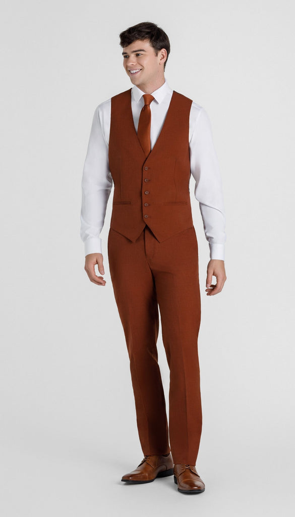 Trim Fit 3 Piece Suit Rust – Wedding Shoppe