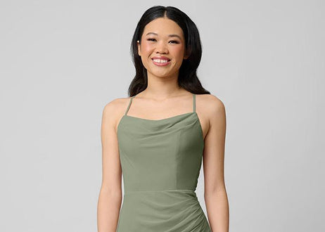 Model wears Kennedy Blue Platinum Sue in Moss 