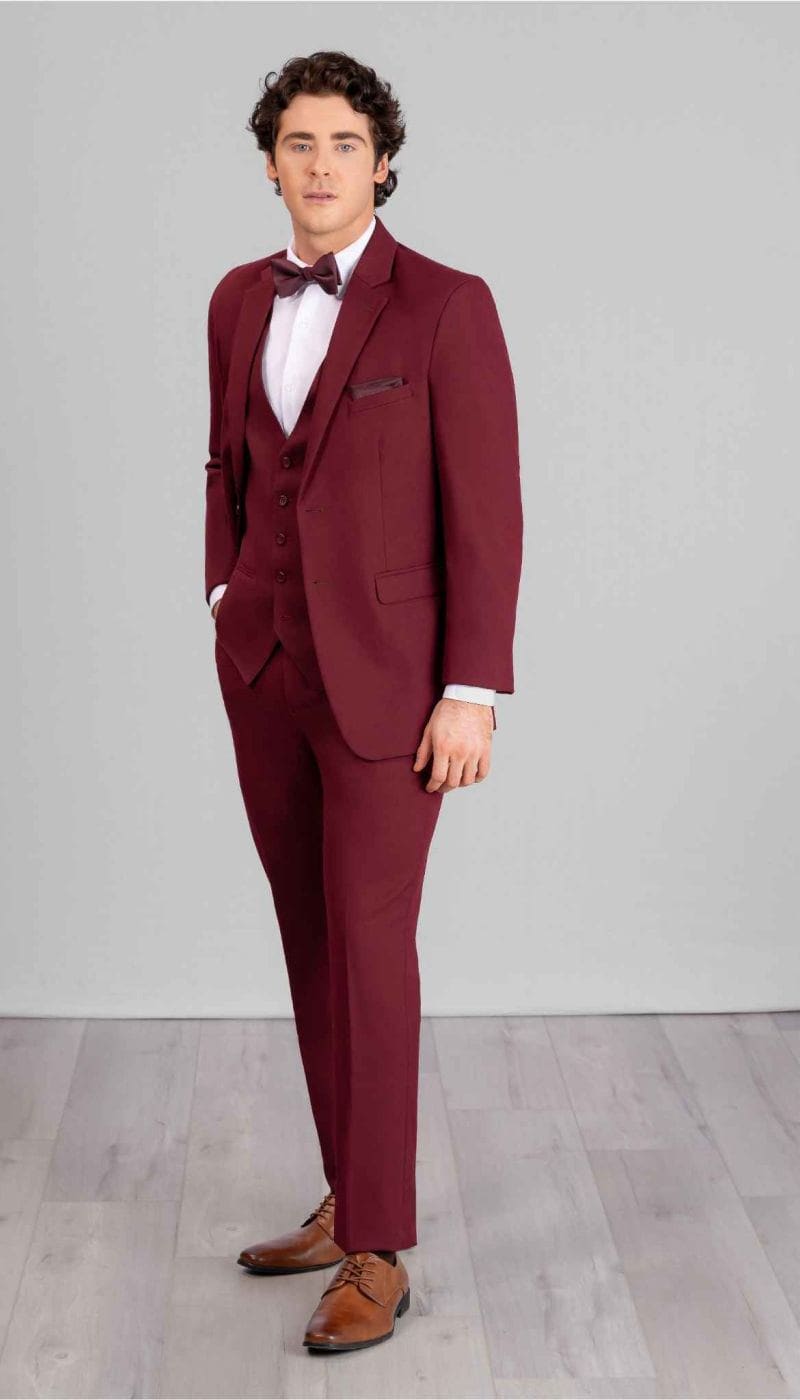 Trim Fit 3 Piece Suit Burgundy – Wedding Shoppe