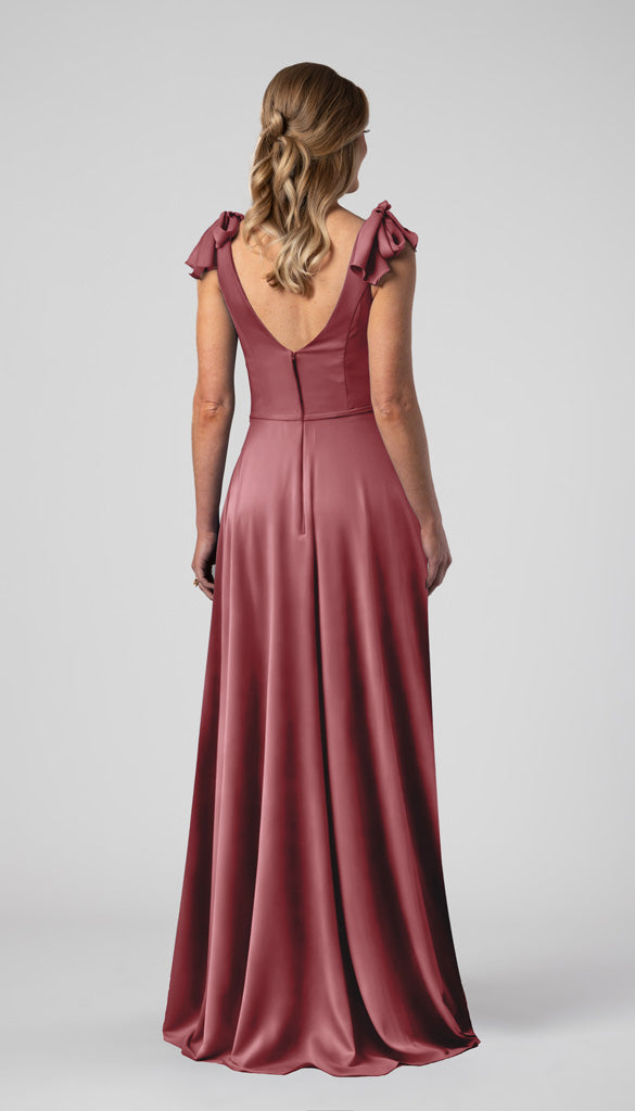 buy back bridesmaid dresses Leah Luxe Satin Bow Sleeves Dress Front Neck Style_Keyhole Jacqueline Specialty Fernandez Blue Size:1X / US 18-20 making it a must