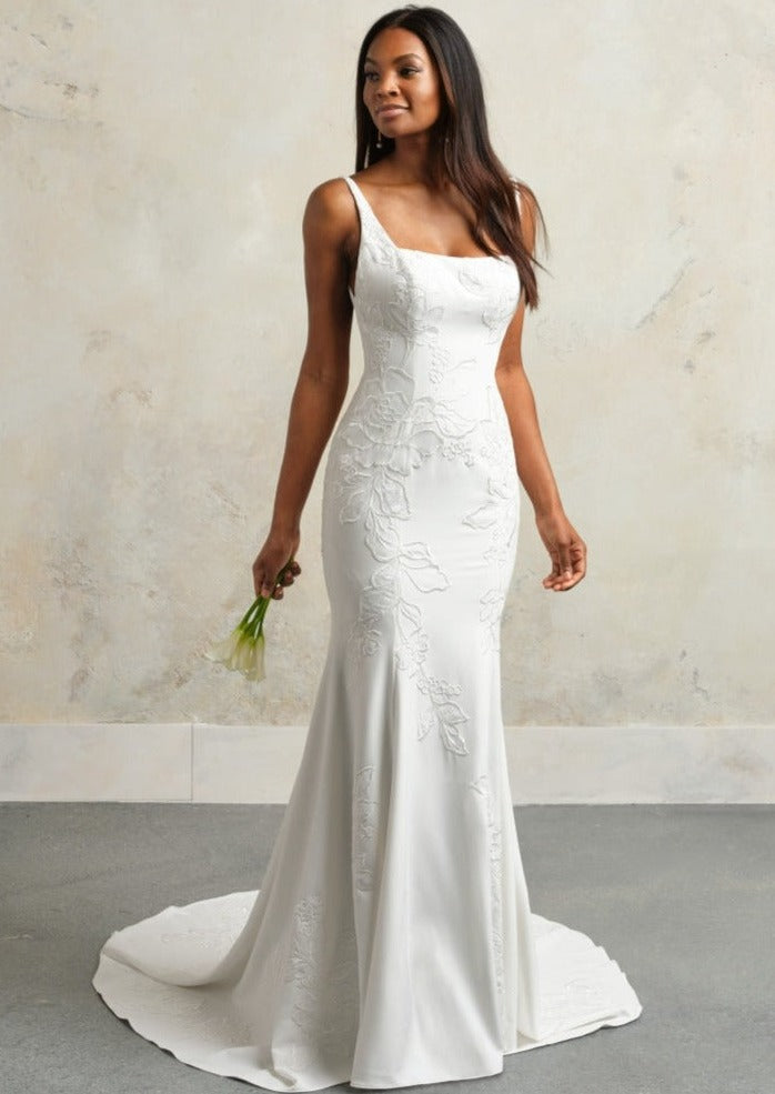 Silk fit and flare wedding dress cheap
