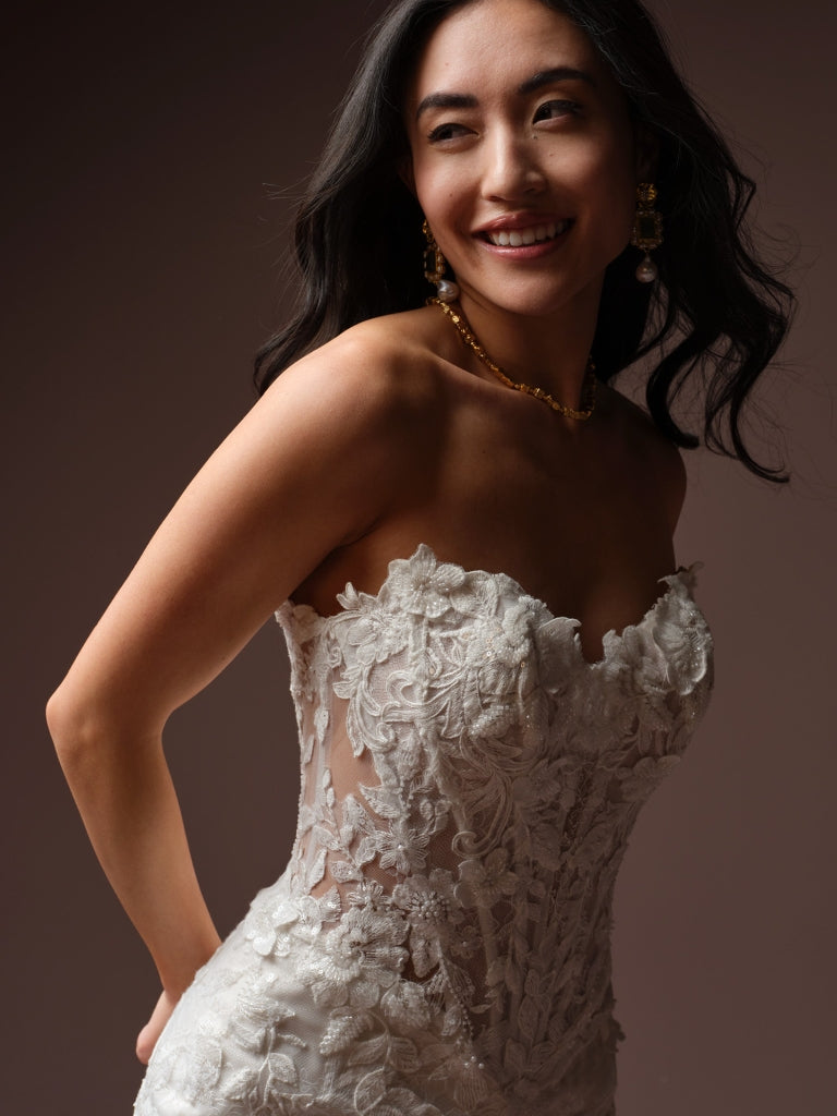 estelle formal sequin lace bustier a-line dress Maggie Sottero Wedding – Wedding Shoppe Burnt_Orange