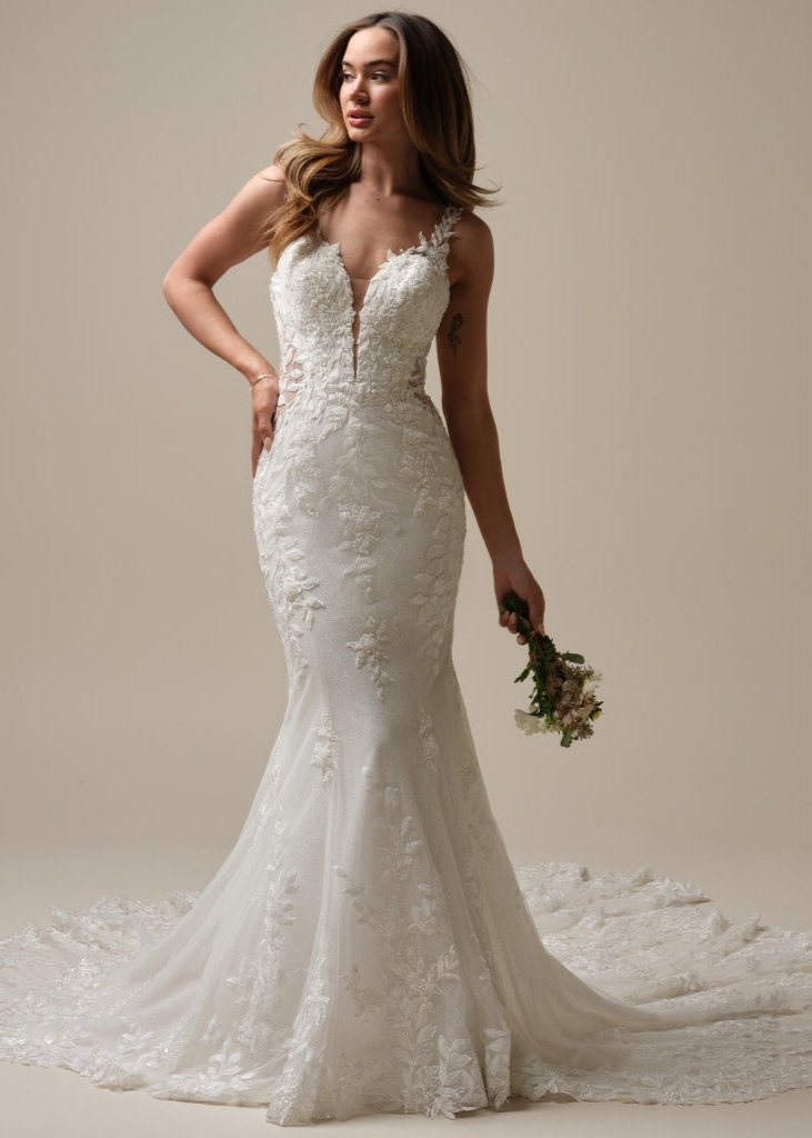 green emerald velvet dress Davinci Bridal 50500 Fitted Sheer Lace Illusion Wedding Dress Keyhole Open Back 10 / Ivory/Ivory main image 1