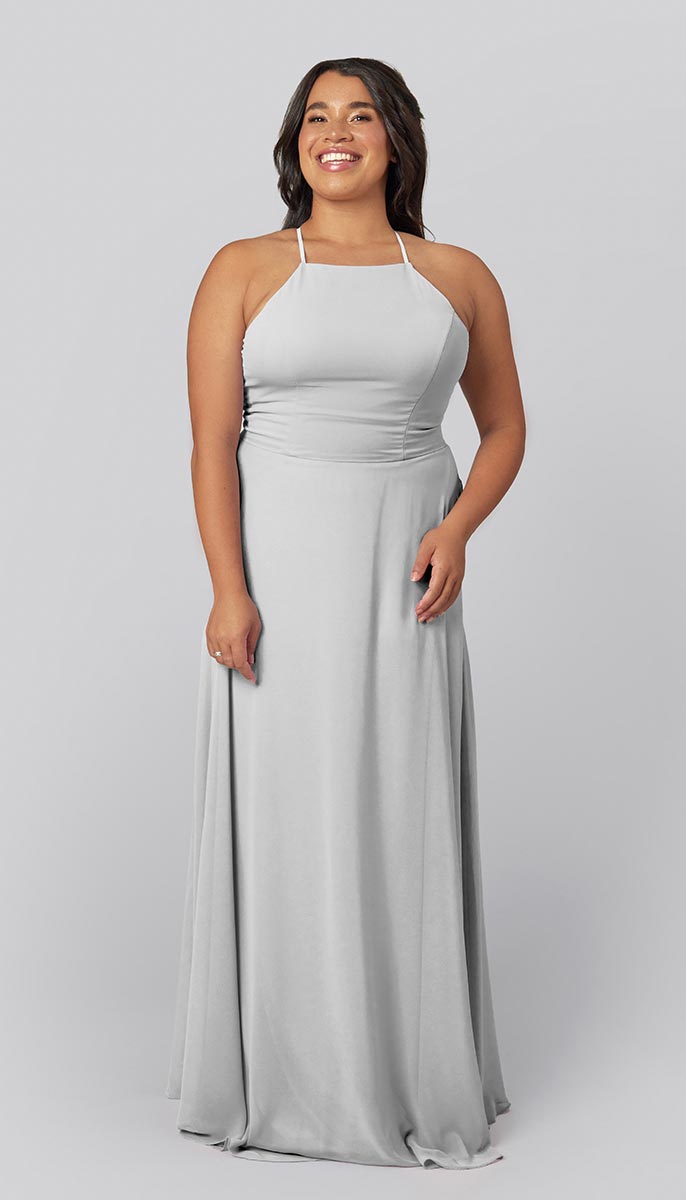 plus size grey bridesmaid dresses Imani Graceful One Shoulder Slit Long Chiffon Plus Size Bridesmaid Dre