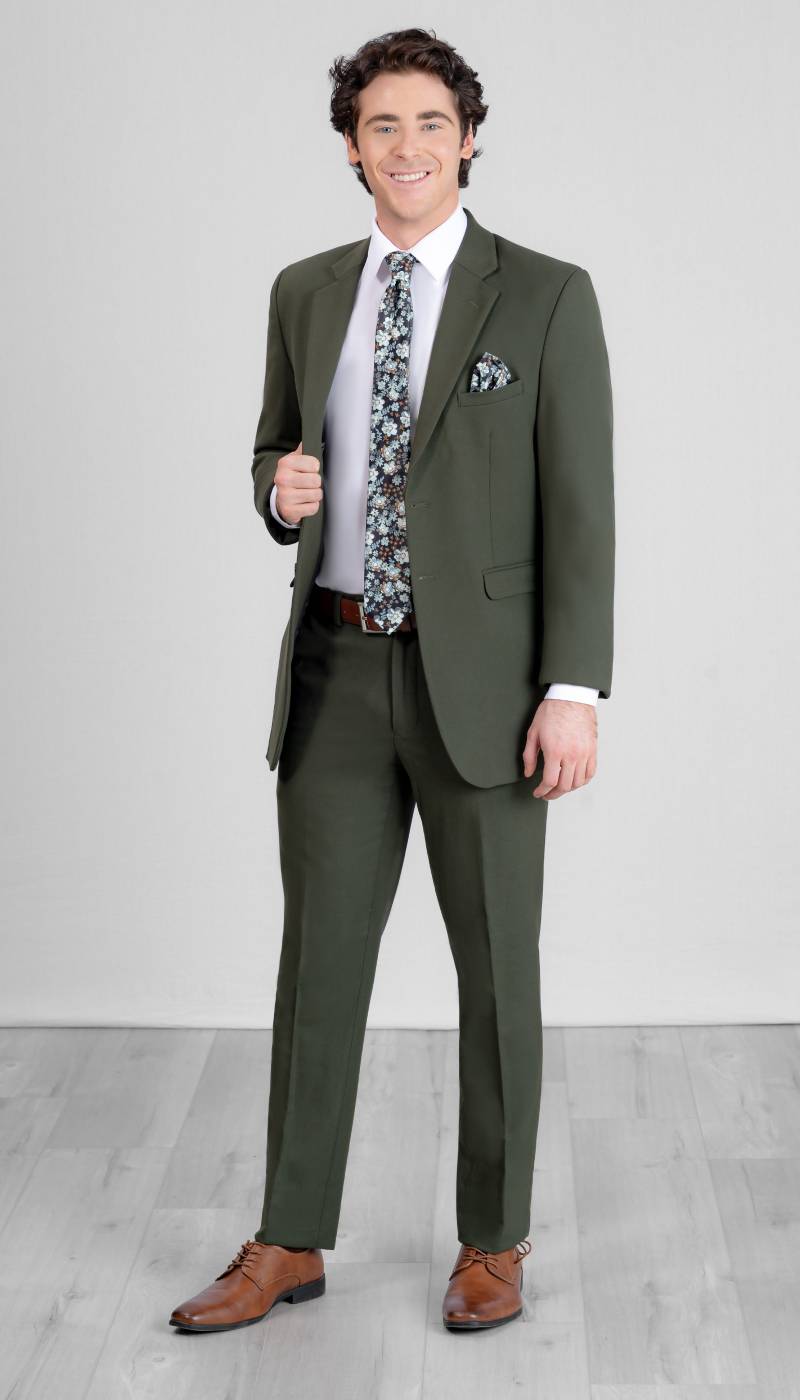 suits that go with green dresses Trim Fit 2 Piece Suit Olive Green – Wedding Shoppe