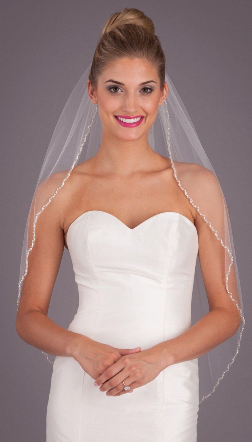 Kennedy Blue Aria 6360VL Bridal Veil - Ivory Crystal and Pearl Wedding Veil | Kennedy Blue main image 2