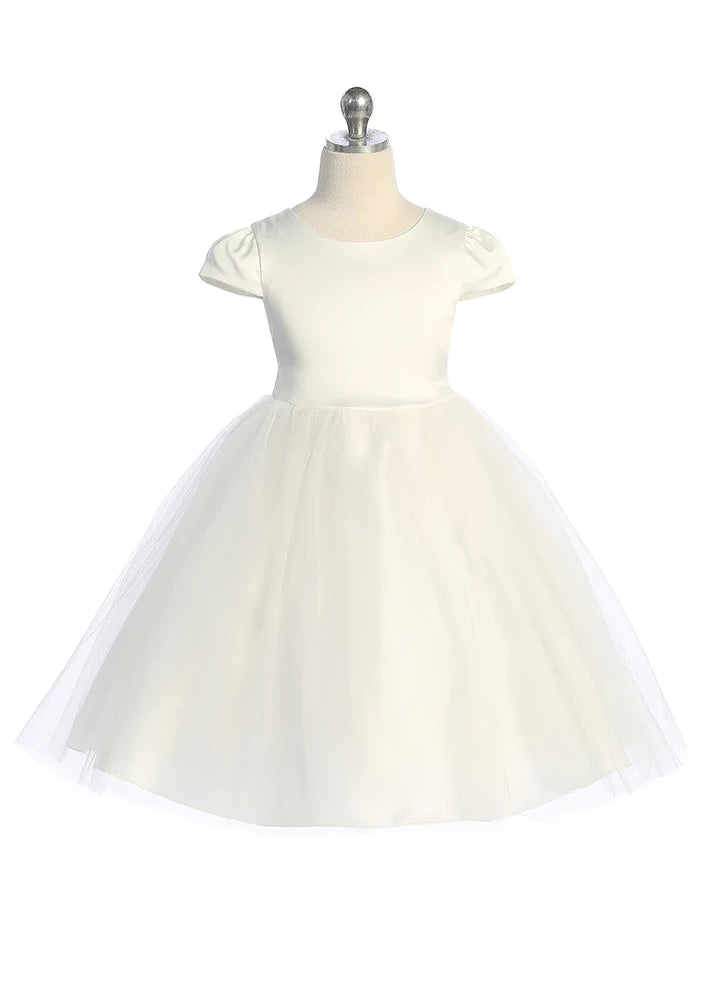 Capped Sleeve Satin & Tulle Girls Dress 8 / Ivory Capped Sleeve Satin & Tulle Girls Dress 8 / Ivory