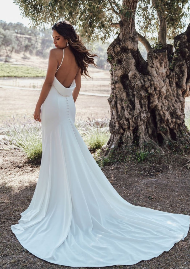 blue dress for baby girl Sheath Satin Wedding Dress Ivory Backless Minimalist Wedding Gown AWD1988 main image 1
