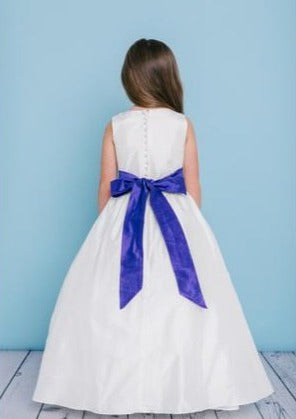 Flower girl dresses shop with blue ribbon