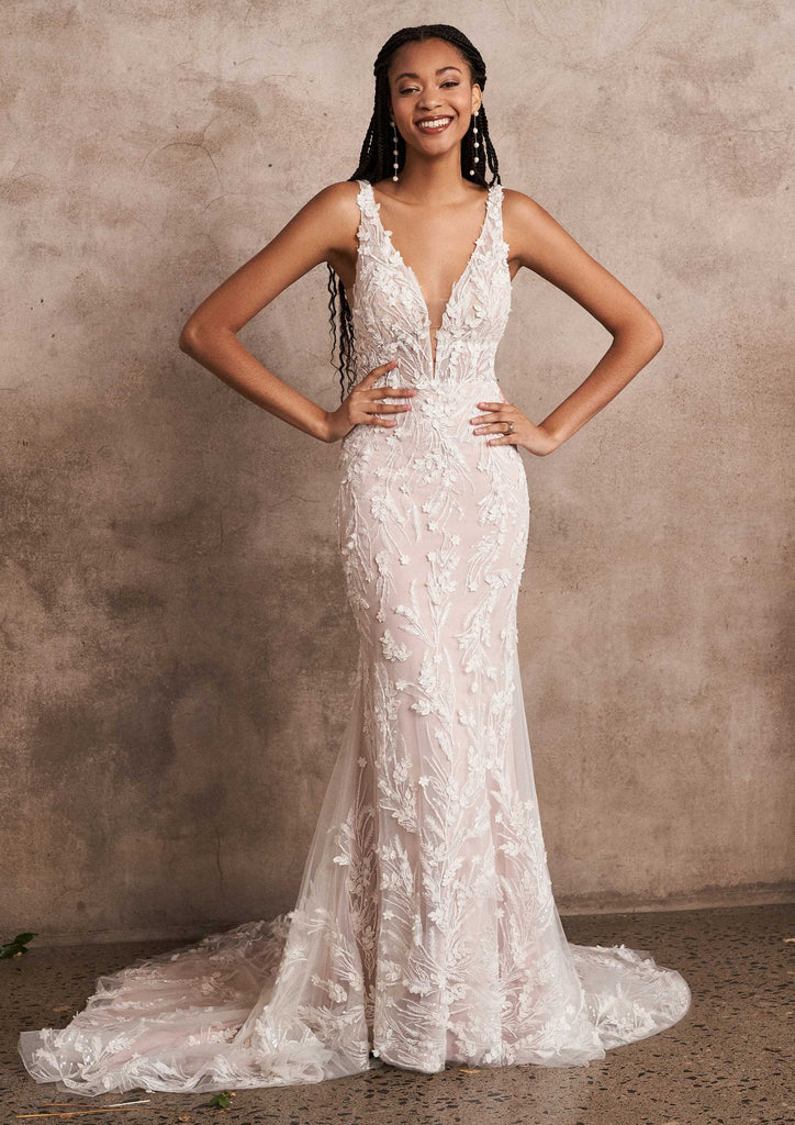 low cut wedding dress Lillian West 66212 ClothingFit: classic_fit Effortless days that turn lightweight satin that flatters Color:White Water Painting