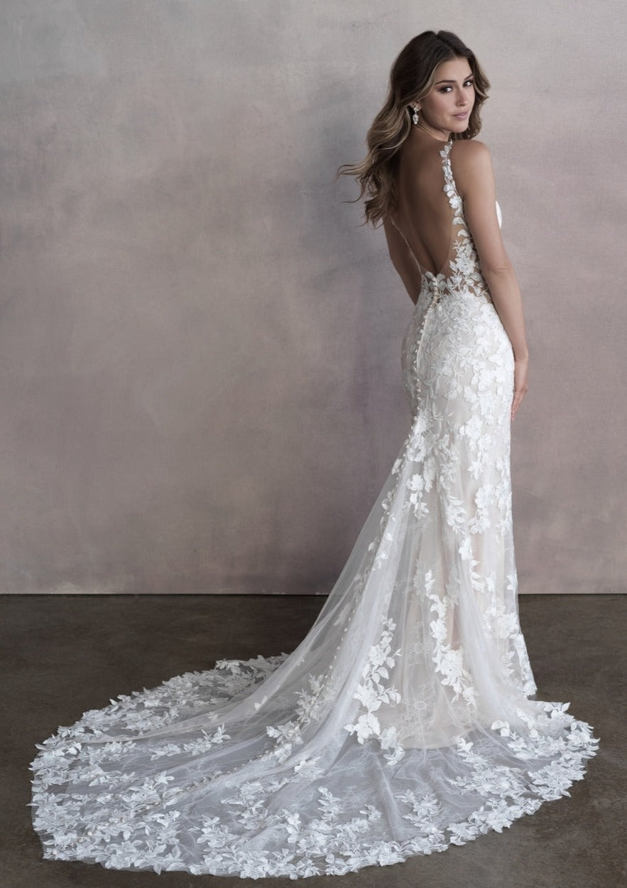 Romantic Lace Sheath Wedding Dress  Allure Bridals 9808 – Wedding Shoppe